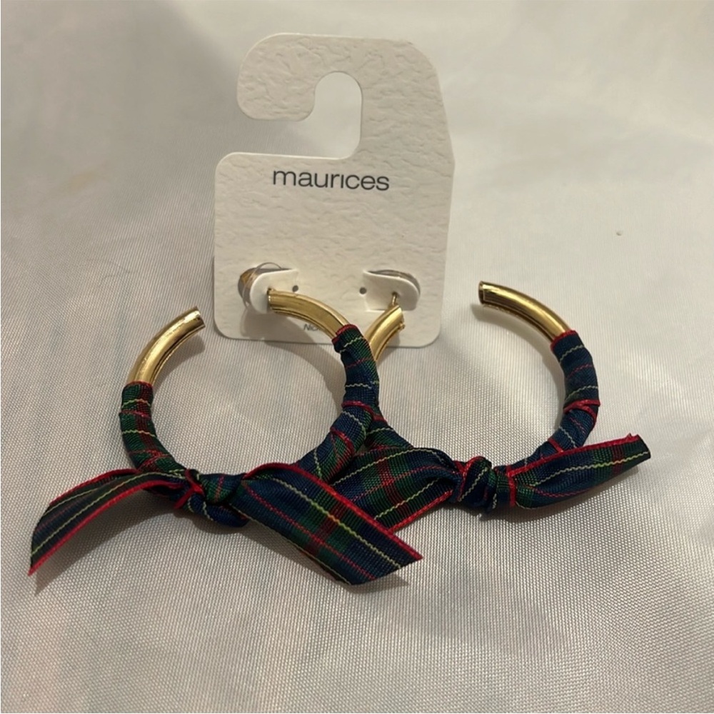 “Bundle 10 for $13” Maurice’s hoops gold tone fashion plaid ribbon bow earrings